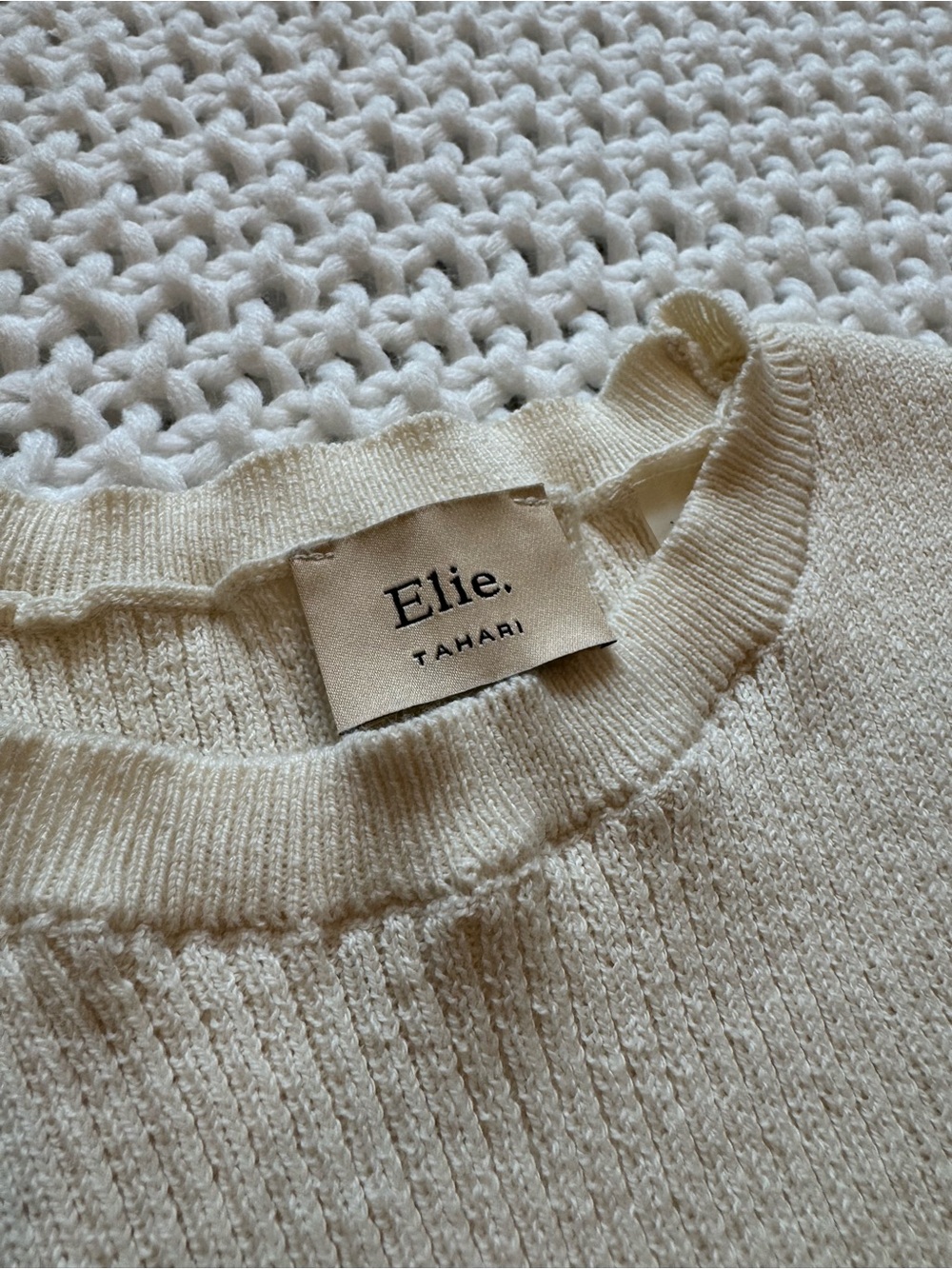 Tahari Cream Ruffle-Trim Knit Top - Picture 4 of 6